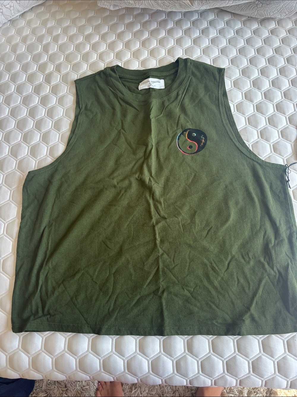 Spiritual Gangster Olive Green Muscle Tee with Yin Yang Accent